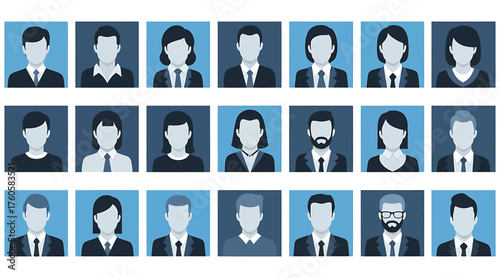 Vector art of collection of business people avatars set of diverse male and female faces in office attire for profile pictures, social media, and professional representation