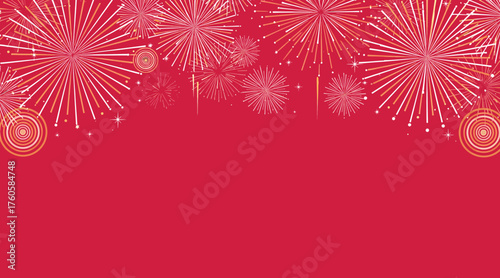 Vector art of festive red background with white fireworks, perfect for celebrations, holidays, and special events use this vibrant backdrop to add a touch of excitement to your designs