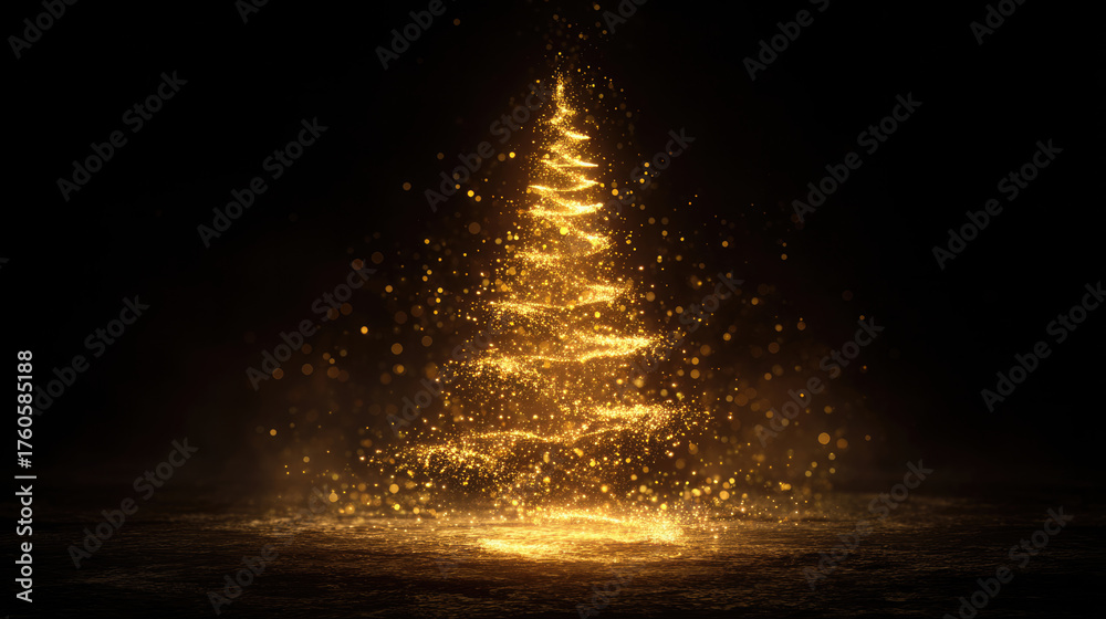 Naklejka premium 金色の光で描かれた幻想的なクリスマスツリーの抽象アート