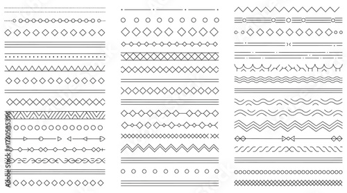 Vector art of set of decorative line collection of various geometric patterns, dotted lines, and abstract shapes for borders, dividers, and design accents perfect for adding a subtle touch