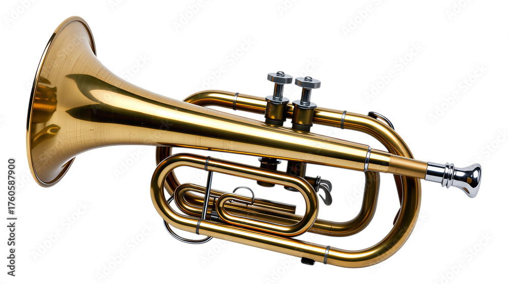 Obraz premium Golden Brass Trumpet with Transparent Background, Glossy Realistic Design Element