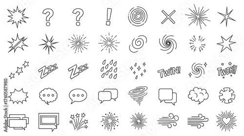 Vector art of a collection of handdrawn doodle elements, featuring various symbols, shapes, and icons for creative design and illustration purposes