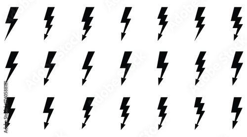 Vector art of set of lightning bolt icons, representing electricity, power, and energy, perfect for weather, nature, and technology designs