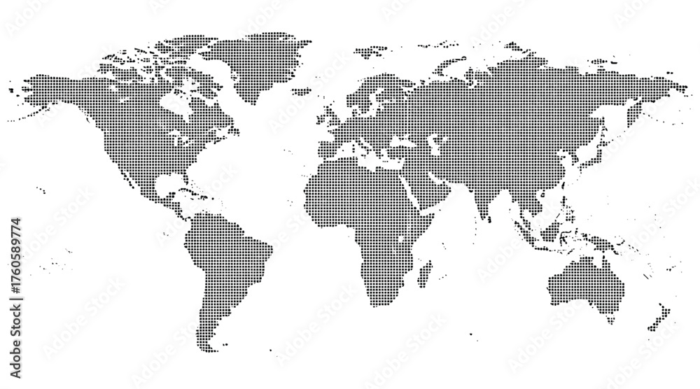 Obraz premium Vector art of world map with a grid pattern overlay, creating a modern and abstract representation of global connectivity and data visualization