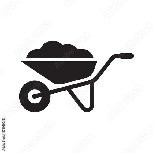 Wheelbarrow with soil solid glyph icon for gardening tool construction equipment and agriculture work vector illustration of a cart for farming and planting