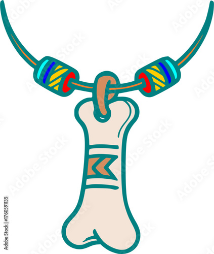 Tribal necklace depicting a hand with bones and teeth. 