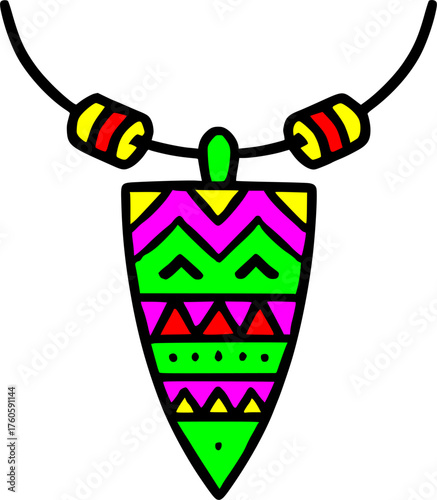 Tribal necklace depicting a hand with bones and teeth. 