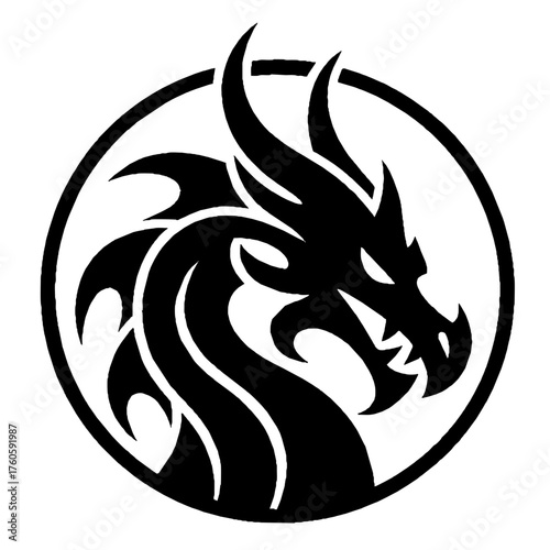 Black Dragon Head Logo Vector in Circle Emblem Design