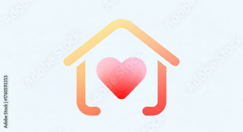 Gradient house with heart, representing love, family, and home, ideal for real estate, community, and social services branding