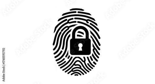 Fingerprint with padlock, biometric identification and security system, personal data protection and privacy concept