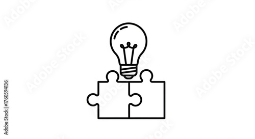 Light bulb on two puzzle pieces concept of idea, solution, innovation, creativity, problem solving, and teamwork