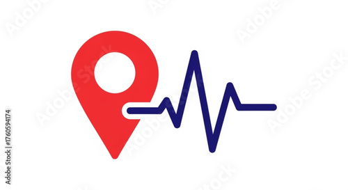 Location pin with heart beat line, representing healthcare access, emergency services, or medical assistance availability