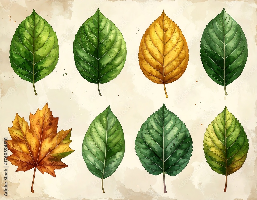 Obraz premium Autumn Leaves Collection - A Watercolor Illustration of Seasonal Foliage.
