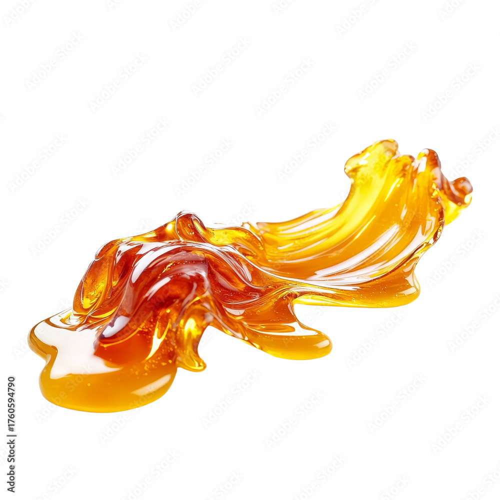 Fototapeta premium Golden liquid splash, abstract flow, isolated on transparent background, viscous texture, sweet flow, syrup, honey, caramel, Liquid, Flow, Viscous