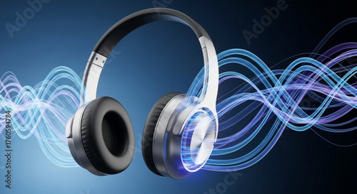 Wireless headphone with sound wave, illustrating audio quality and modern technology, perfect for music enthusiasts and techsavvy individuals