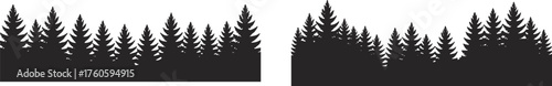 Coniferous forest silhouettes, pine and fir tree horizon icons, black woodland design set, outdoor wilderness landscape graphics, nature illustration collection