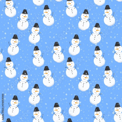 snowman seamless pattern blue