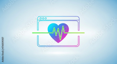 Online healthcare concept with heart rate monitor on computer screen telemedicine and virtual doctor, remote patient care and medical consultation online