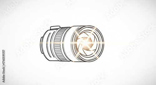 Camera lens sketch with a bright light flare, perfect for photography, equipment, or technologyrelated designs and illustrations