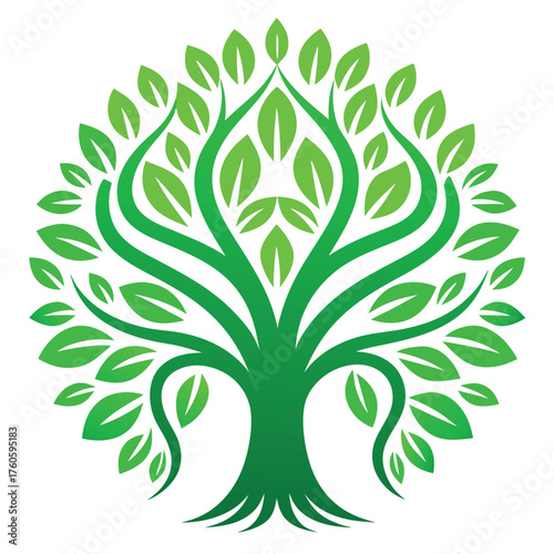 Stylized Tree of Life Vector Logo in Green Gradient, Nature, Growth, Health, and Environment Symbol