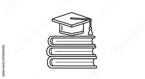 Illustration of a graduation cap on top of books, symbolizing education, learning, and academic achievement