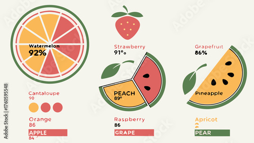 Colorful Fruit Infographic Displaying Watermelon Strawberry Peach and Other Fruits