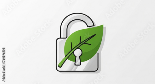 A padlock with a leaf and keyhole, symbolizing security, privacy, and environmental awareness in a modern design