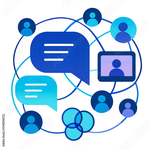 Digital Network Communication Concept,

Abstract Online Collaboration Design,

Connected People Chat Illustration, Virtual Teamwork Abstract Art, Global Messaging Network Vector