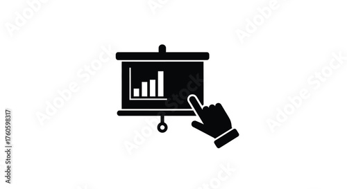 Presentation with bar graph and hand pointer a simple business icon