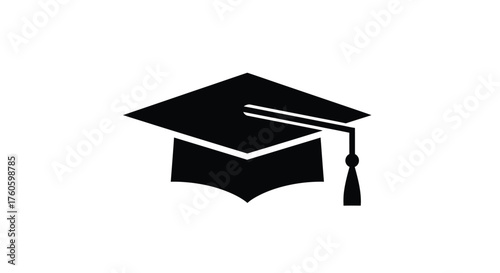 Simple black silhouette of a graduation cap with a tassel design