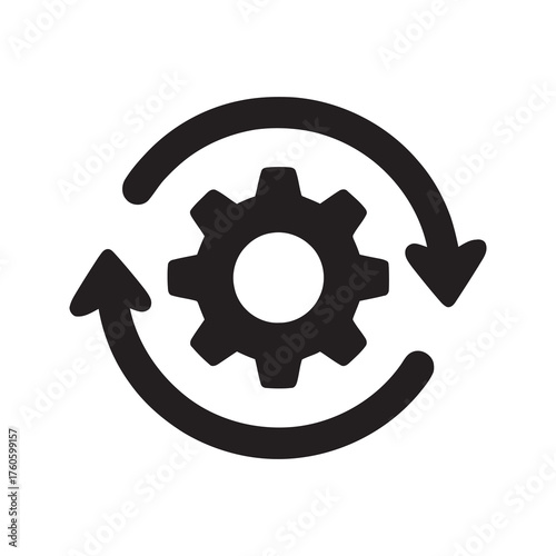 Rotating gear with circular arrow symbolizing continuous workflow automation process improvement and system update for operational efficiency