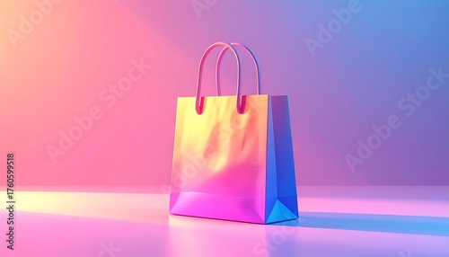 A vibrant shopping bag stands out against a gradient background.