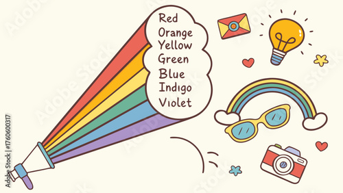 Colorful Megaphone Projecting Rainbow Spectrum with Various Fun Elements