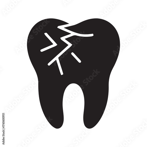 Cracked tooth icon representing dental problem toothache or cavity needing urgent dentistry treatment for oral health and hygiene care