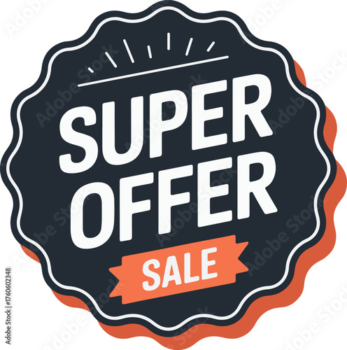 Super offer sale badge with bold text on orange background for promotions and advertisements