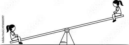a black and white illustration of a seesaw, simple, vector art