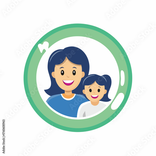 A joyful mother and daughter sharing a heartwarming moment framed within a circle