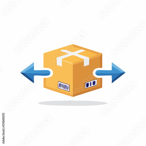 Conceptual illustration of inbound and outbound logistics with package and arrows