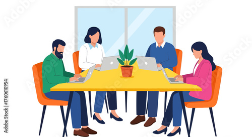 Business team collaborating on project at office table