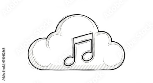 Cloud music note, representing cloudbased music services, digital music, and online audio streaming in a simple sketch