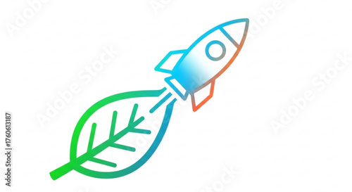 Green leaf rocket, representing ecofriendly innovation, sustainable growth, and the launch of environmentally conscious ventures