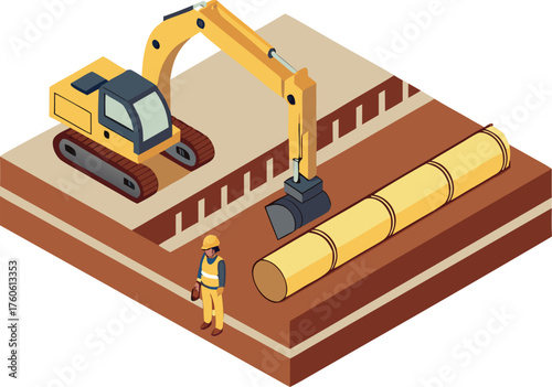 Public water infrastructure maintenance and underground pipe construction concept vector.