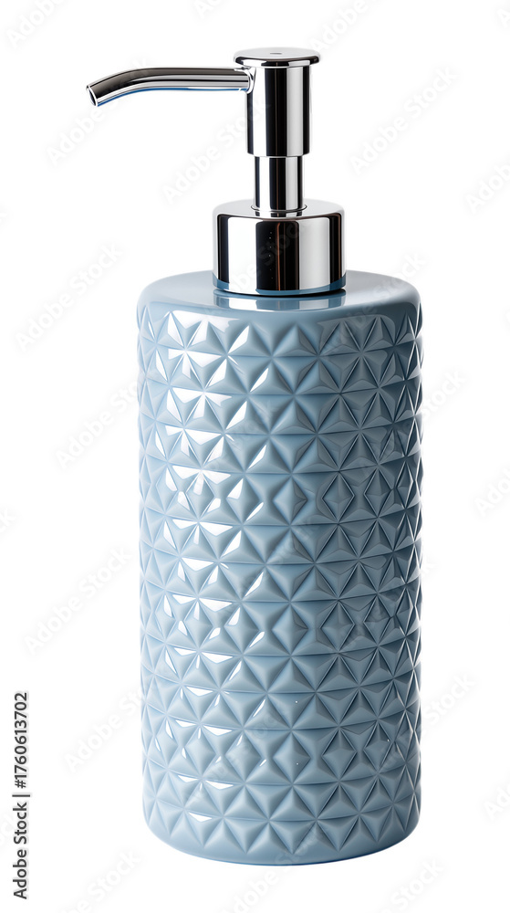 Obraz premium White Textured Soap Dispenser with Diamond Pattern, Glossy Ceramic Asset with Transparent Background