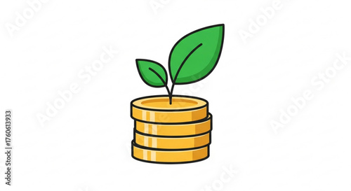 A symbolic representation of financial growth, showcasing coins with a sprouting plant, illustrating sustainable investment