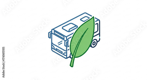 Illustration of a bus with a leaf, representing ecofriendly transportation and sustainable urban mobility for a greener future