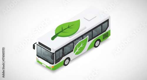 Isometric green bus, symbolizing ecofriendly transportation and sustainable urban mobility for a greener future and environment