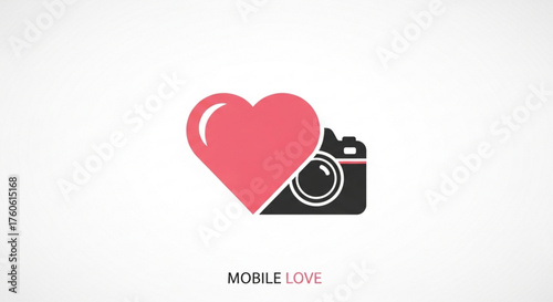 A heart and camera icon symbolizing mobile love, , capturing precious moments and sharing affection through photography
