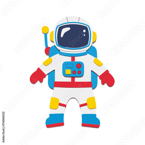 An applique of a cartoon astronaut character in a white spacesuit. 