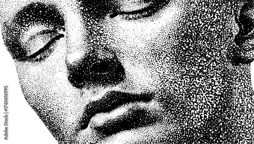 Abstract illustration in black and white. Detailed vector design focusing on facial features with a minimalist approach in this artwork set.
