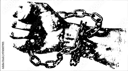 Chain on wrist in a monochrome vector illustration. This graphic depicts themes of bondage and control with a simple design.